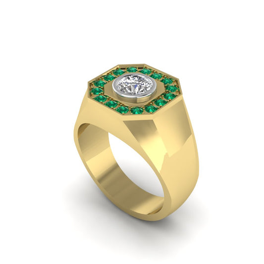 Mens Diamond and Emerald Ring Gold