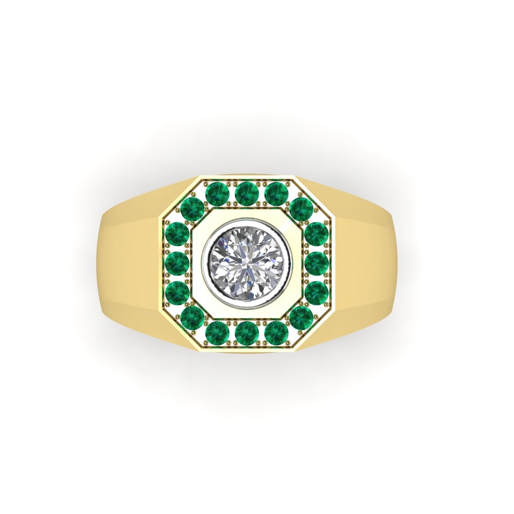 Mens Diamond and Emerald Ring Gold
