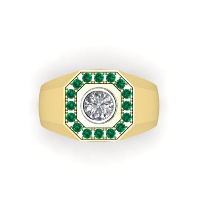 Mens Diamond and Emerald Ring Gold